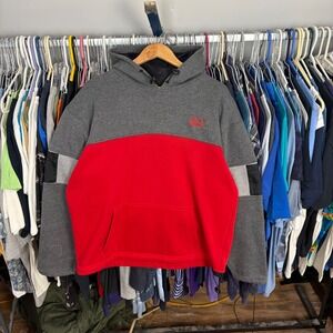 Kanu Surf Mens Hoodie Medium Red Grey Colorblock Pullover Fleece Sweatshirt Logo